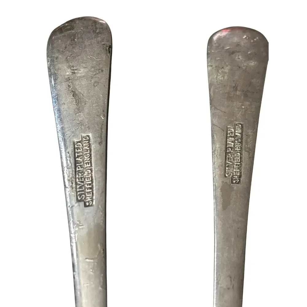 Vintage Ornate Sheffield Silver Plated Serving Spoons Set of 2 Engraved Design